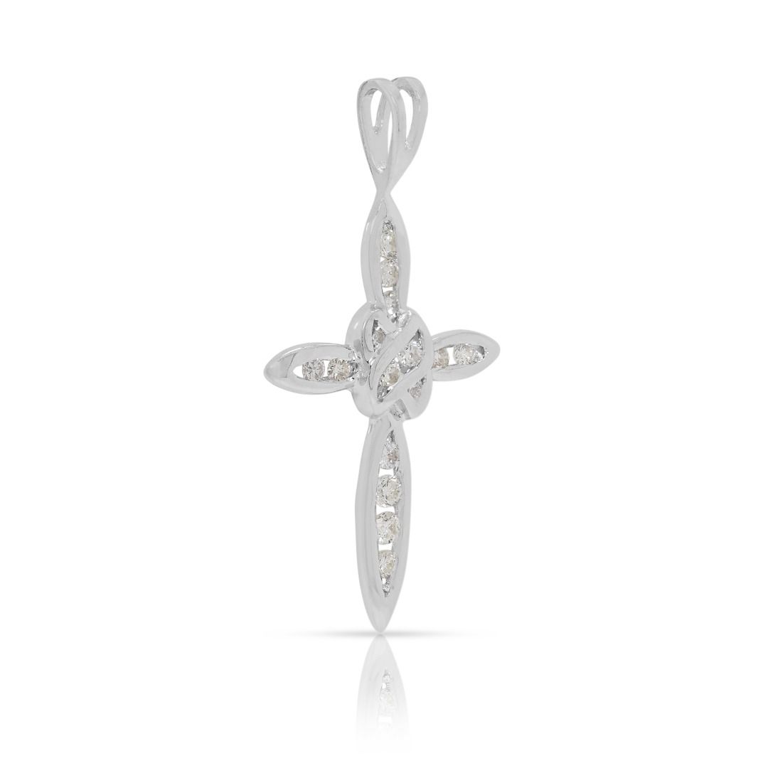 Delicate 0.20ct Natural Diamond Scalloped Cross Pendant in 18k White Gold