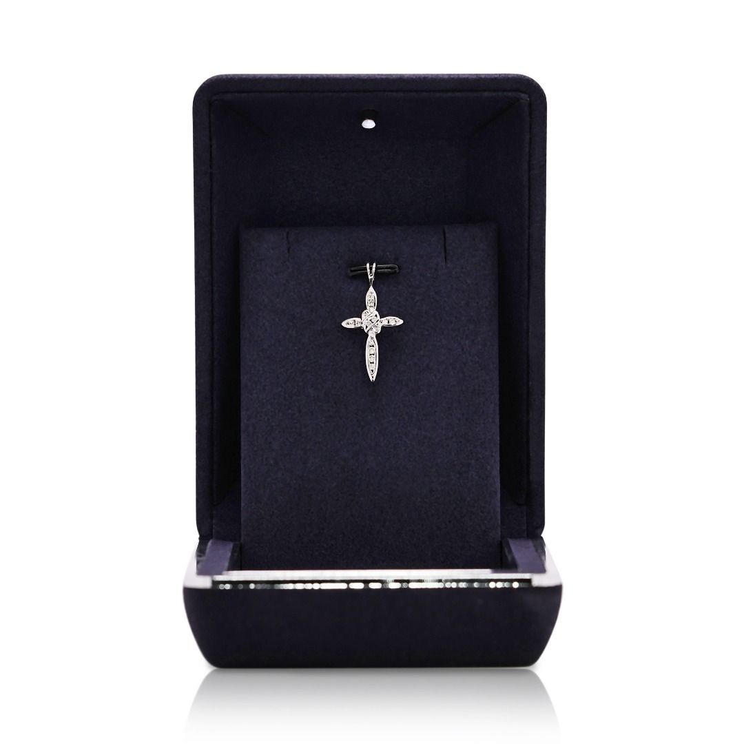 Delicate 0.20ct Natural Diamond Scalloped Cross Pendant in 18k White Gold