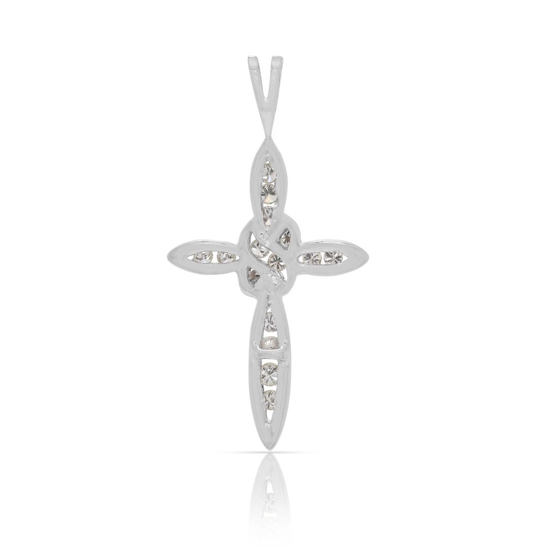 Delicate 0.20ct Natural Diamond Scalloped Cross Pendant in 18k White Gold
