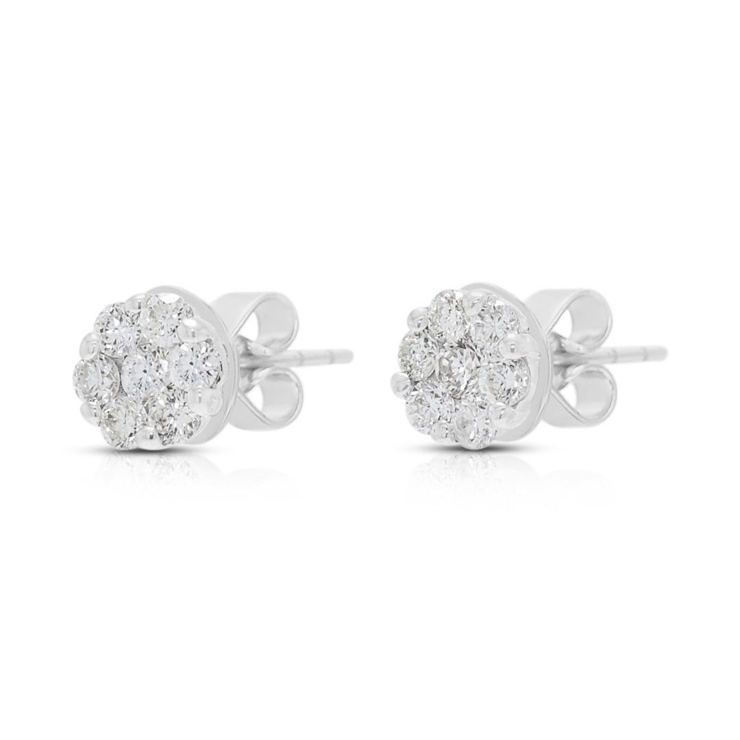 Delicate 0.21ct Diamond Floral Earrings in 18K White Gold