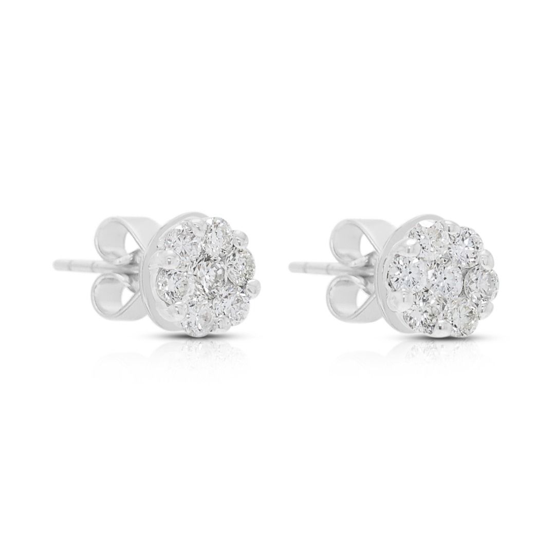 Delicate 0.21ct Diamond Floral Earrings in 18K White Gold