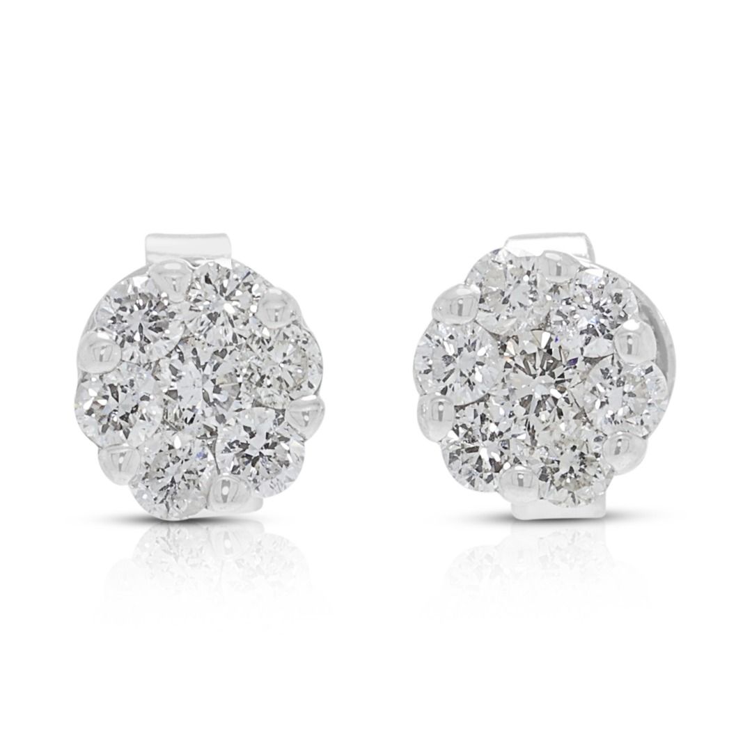 Delicate 0.21ct Diamond Floral Earrings in 18K White Gold