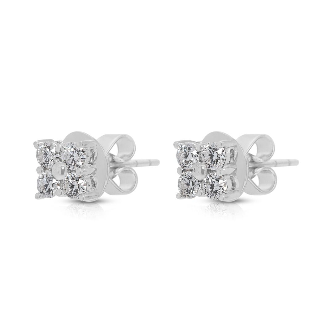 Delicate 0.24ct Natural Diamond Round Brilliant Cluster Stud Earrings in 18K White Gold