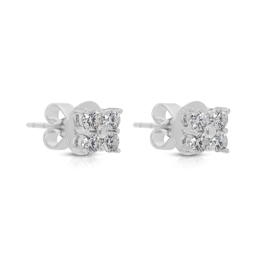 Delicate 0.24ct Natural Diamond Round Brilliant Cluster Stud Earrings in 18K White Gold