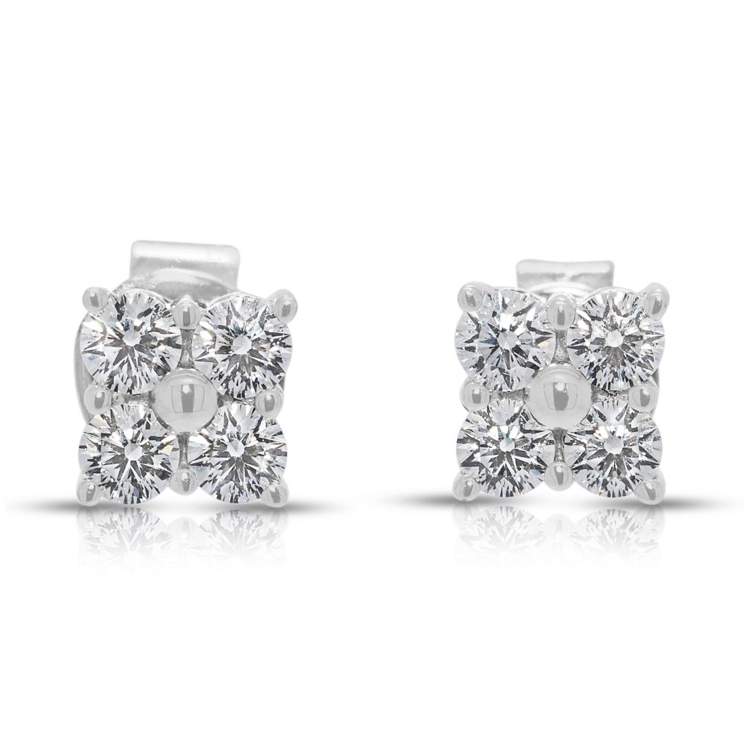 Delicate 0.24ct Natural Diamond Round Brilliant Cluster Stud Earrings in 18K White Gold