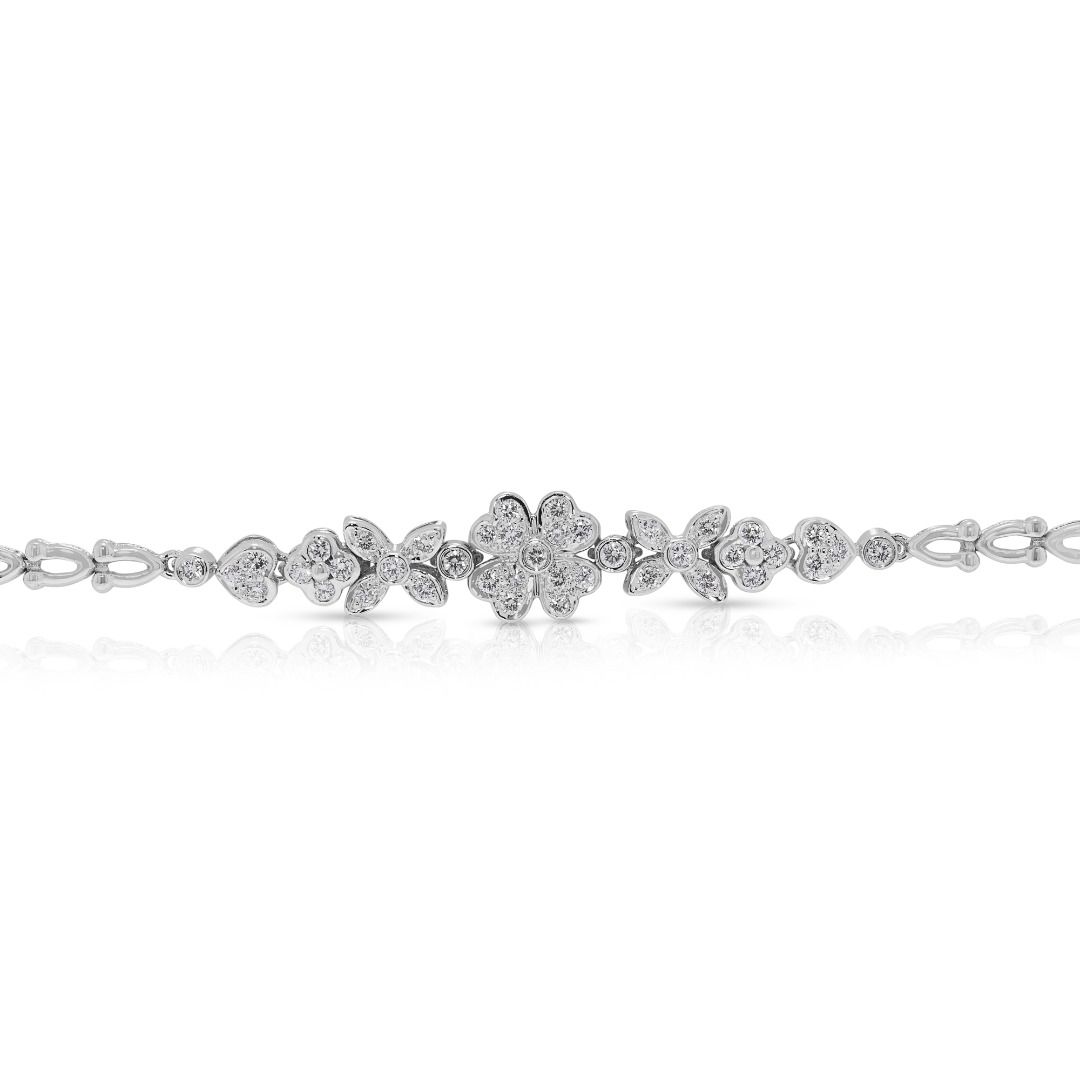 Delicate 0.41ct Natural Diamond Floral Bracelet in 18K White Gold