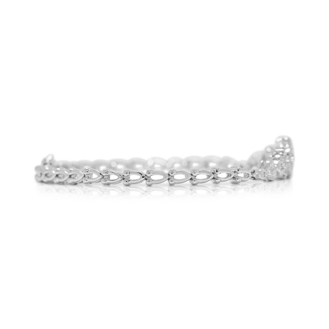 Delicate 0.41ct Natural Diamond Floral Bracelet in 18K White Gold