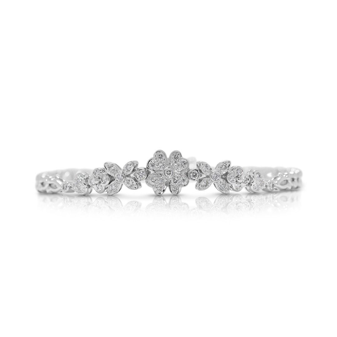 Delicate 0.41ct Natural Diamond Floral Bracelet in 18K White Gold
