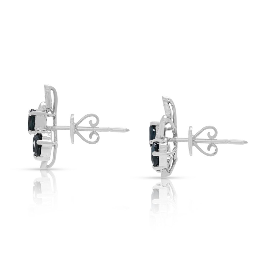 Delicate 0.62ct Sapphire & Diamond Floral Earrings in 14K White Gold