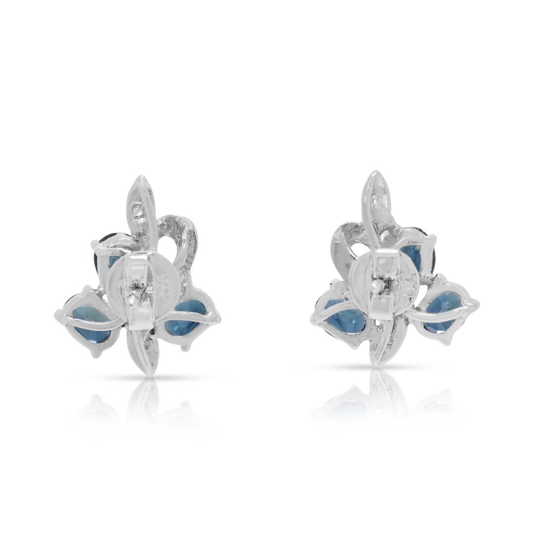 Delicate 0.62ct Sapphire & Diamond Floral Earrings in 14K White Gold