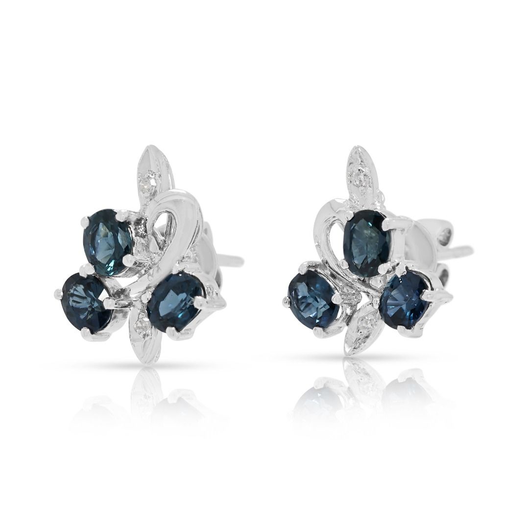 Delicate 0.62ct Sapphire & Diamond Floral Earrings in 14K White Gold