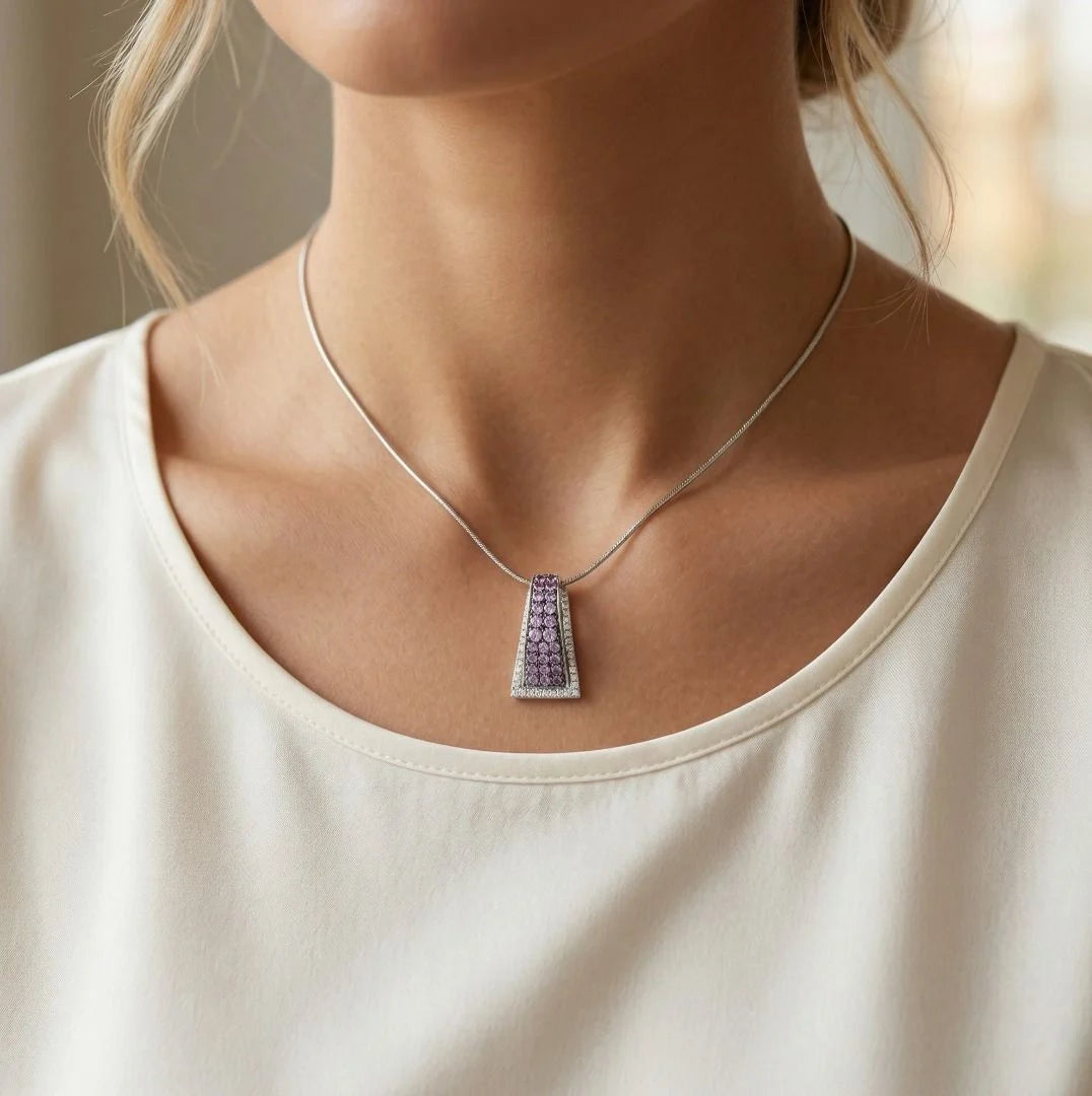 Delicate 1.58ct Pink Sapphire & Diamond Pendant in 14K White Gold