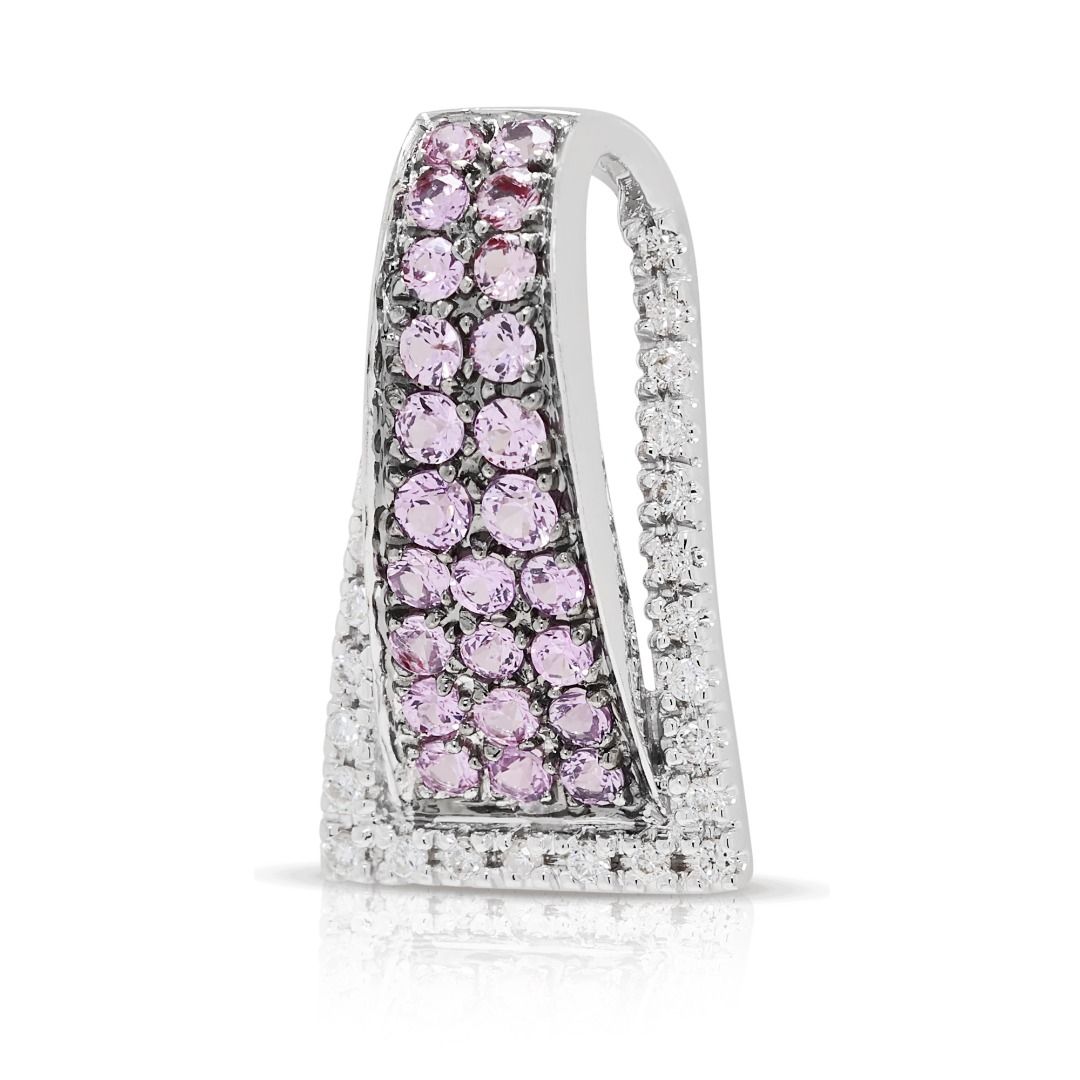 Delicate 1.58ct Pink Sapphire & Diamond Pendant in 14K White Gold
