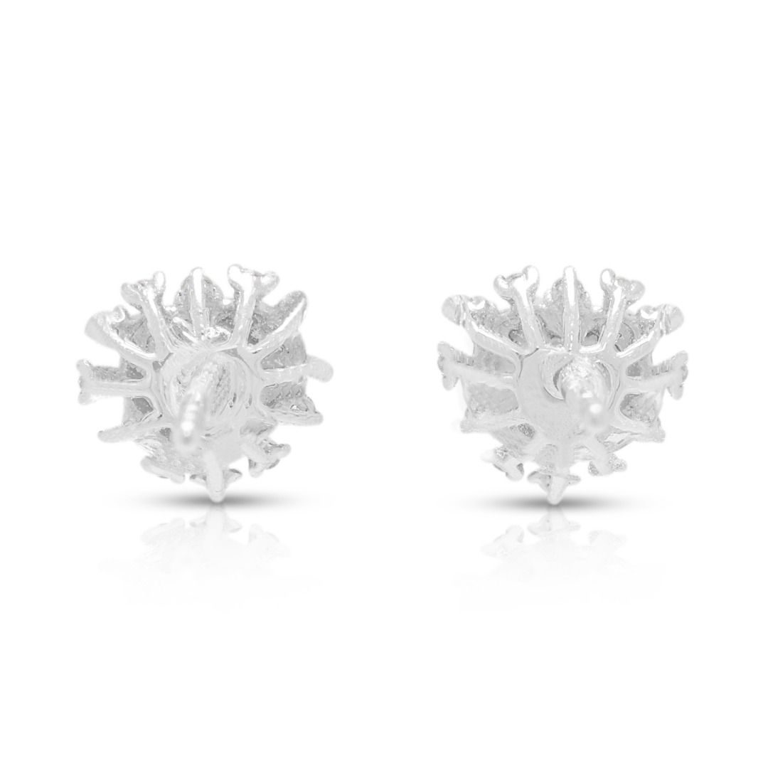 Delicate Icy Heart Jade accented with 0.07ct Diamond Stud Earrings in 18K White Gold