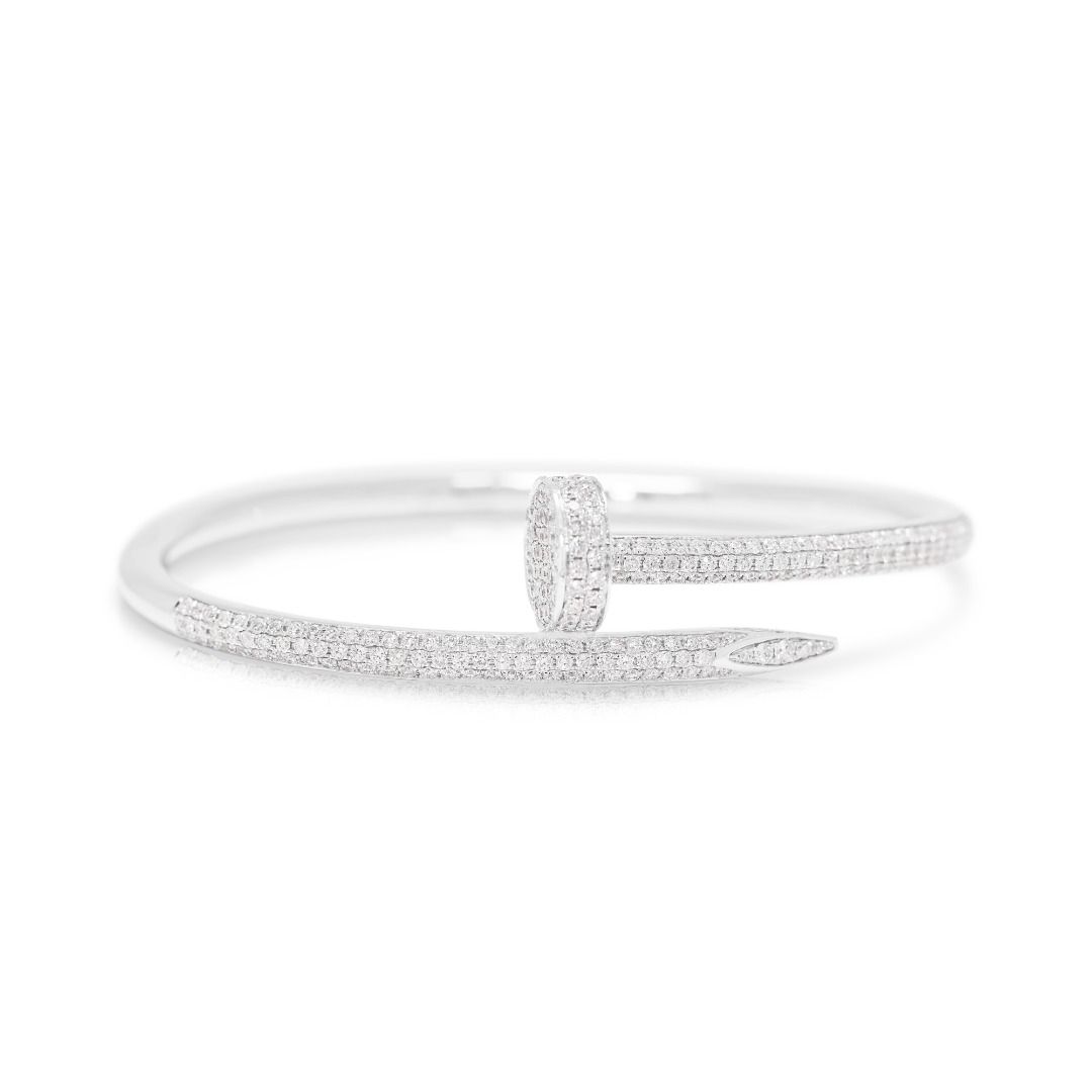 Edgy 1.33ct Natural Diamond "Industrial Nail" Bangle in 18K White Gold