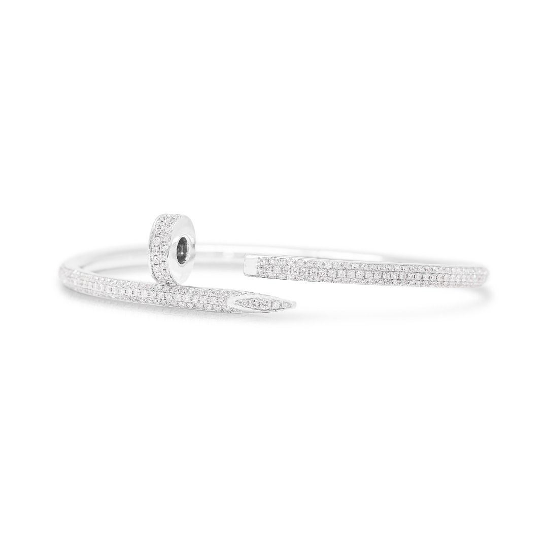 Edgy 1.33ct Natural Diamond "Industrial Nail" Bangle in 18K White Gold