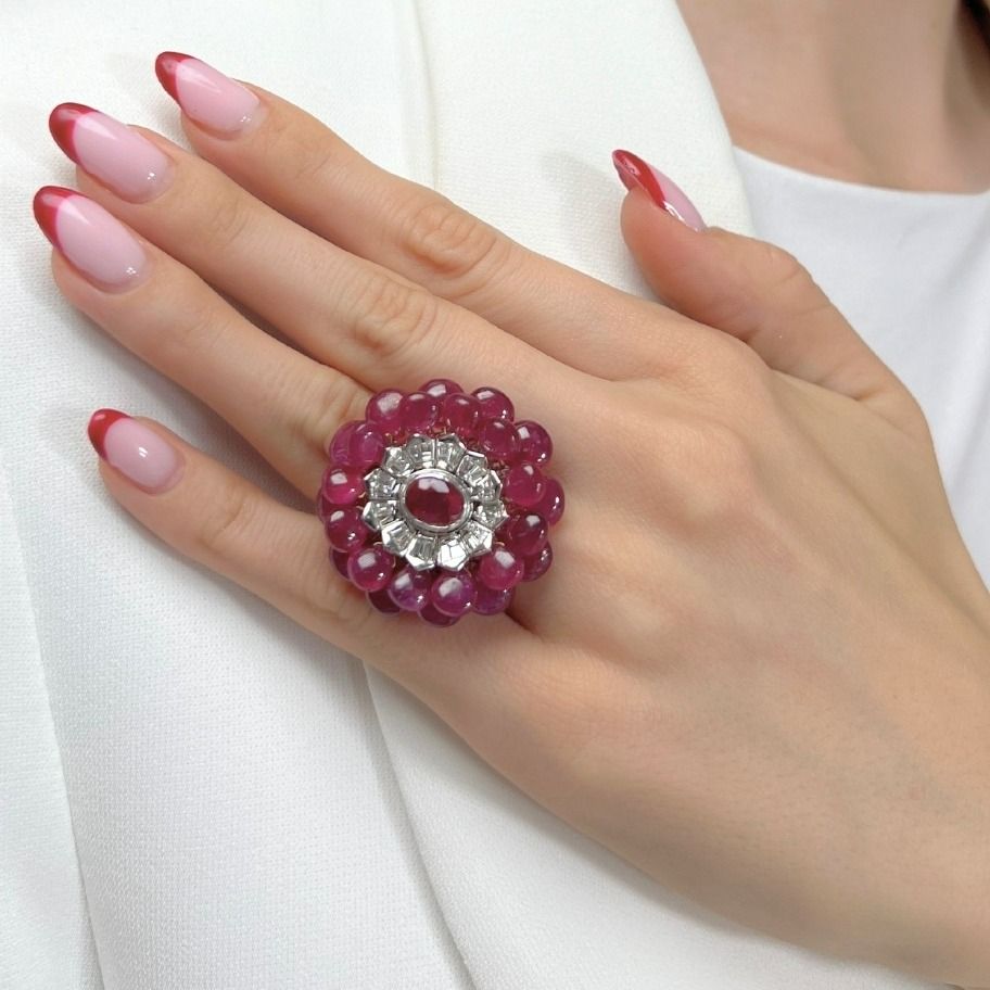 Effulgent 2.48ct Ruby & Natural Diamonds Ring Splendor in 18K White Gold