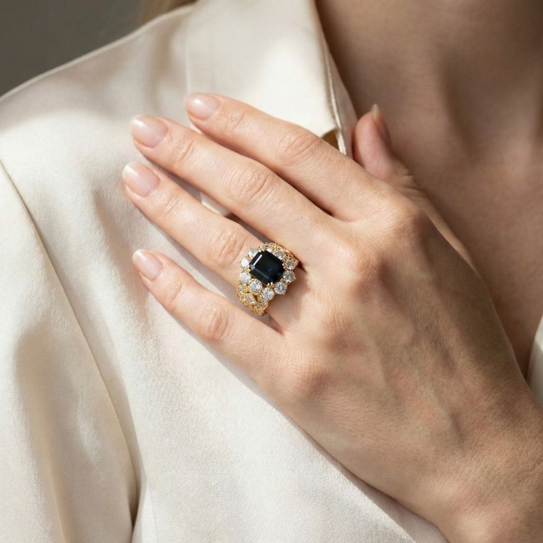 Electrifying 3.35ct Blue Sapphire and Diamond Ring in 18K Yellow Gold