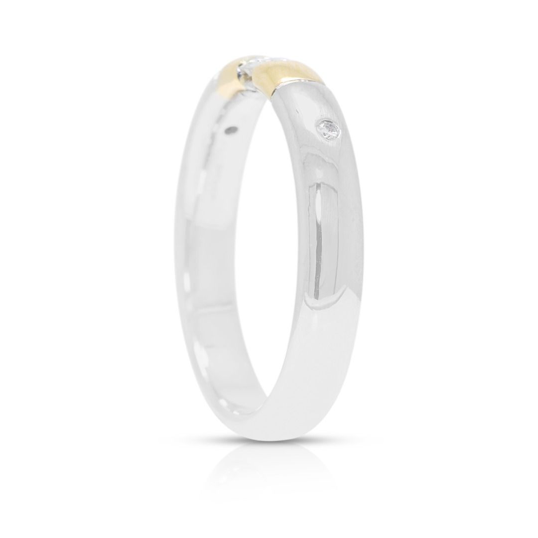 Eleganter 0,15 Karat natürlicher Diamant Ring mit drei Steinen im Rundschliff in 18K zweifarbigem Gold