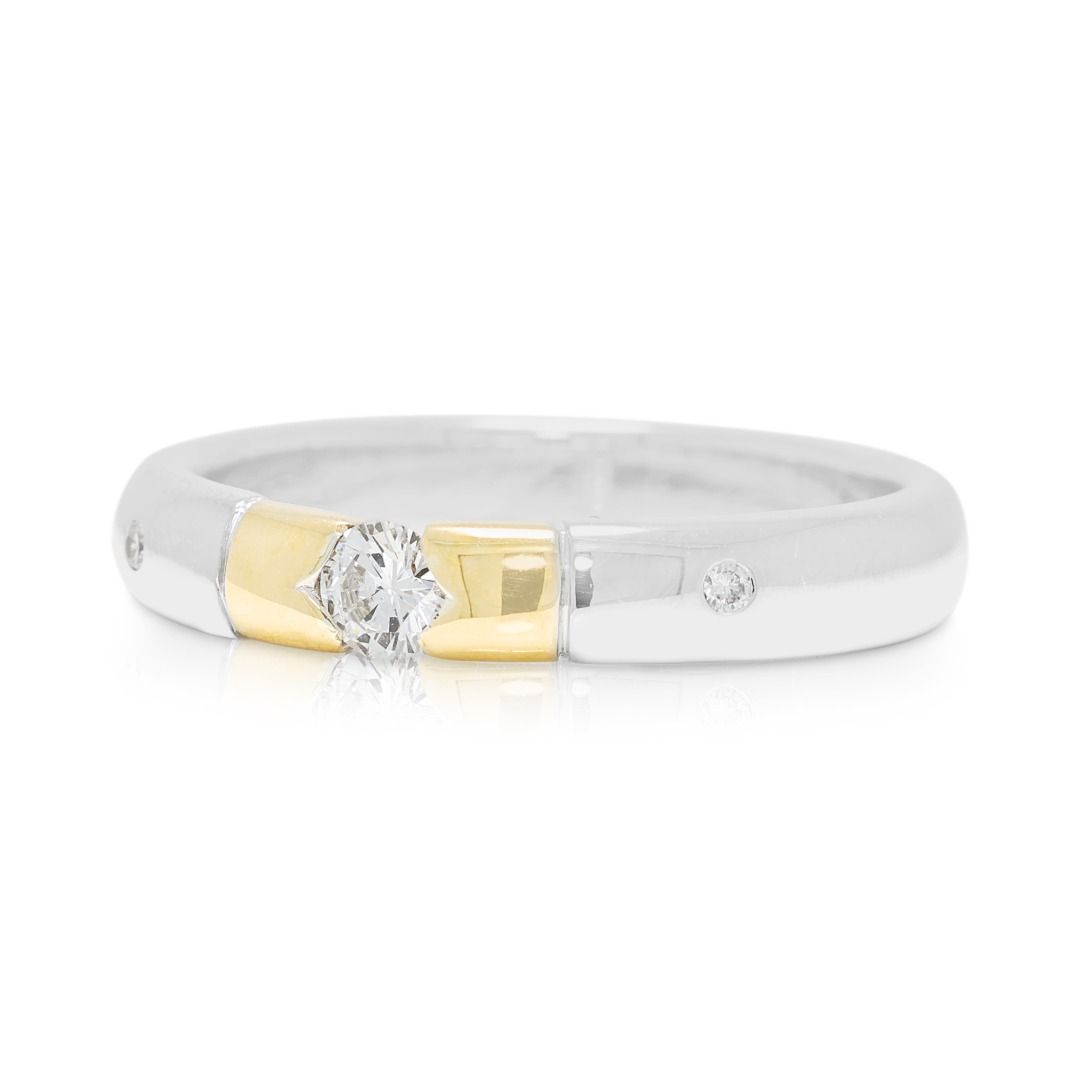Eleganter 0,15 Karat natürlicher Diamant Ring mit drei Steinen im Rundschliff in 18K zweifarbigem Gold