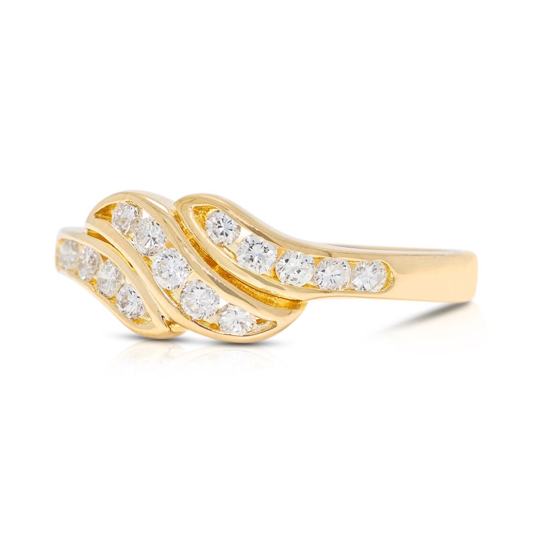 Elegant 0.18ct Diamond Wave Ring in 18K Yellow Gold