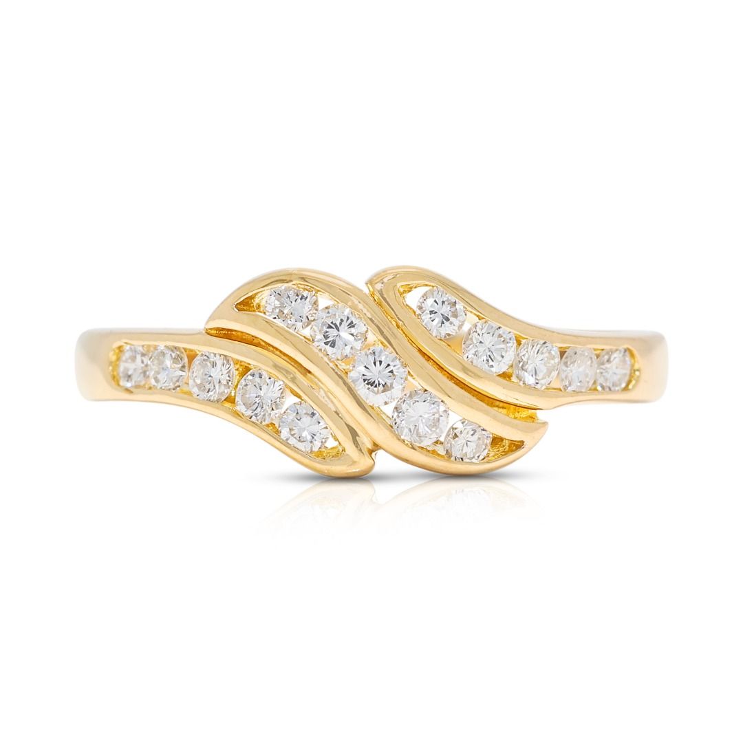 Elegant 0.18ct Diamond Wave Ring in 18K Yellow Gold