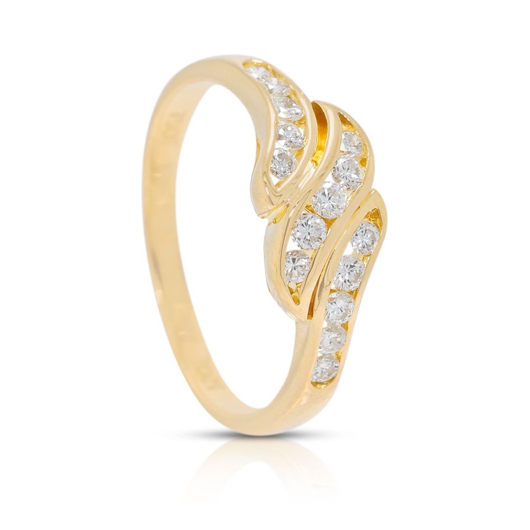 Elegant 0.18ct Diamond Wave Ring in 18K Yellow Gold