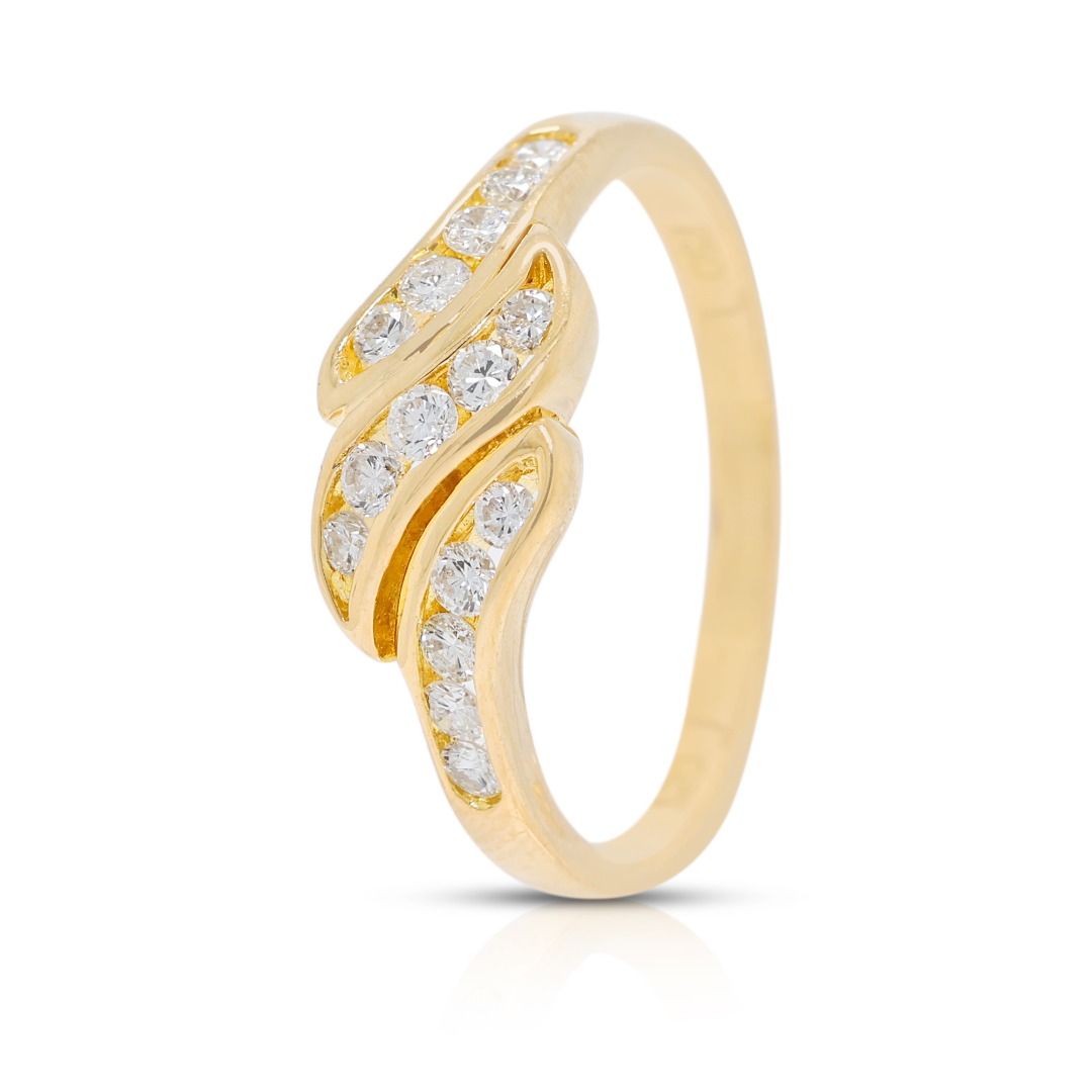 Elegant 0.18ct Diamond Wave Ring in 18K Yellow Gold