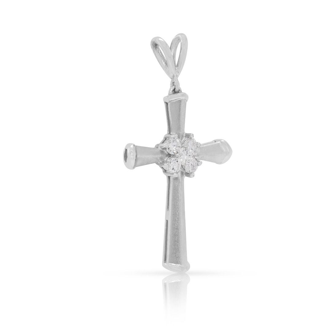Elegant 0.18ct Natural Diamond Cross Pendant in 18k White Gold