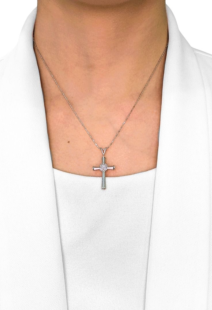 Elegant 0.18ct Natural Diamond Cross Pendant in 18k White Gold