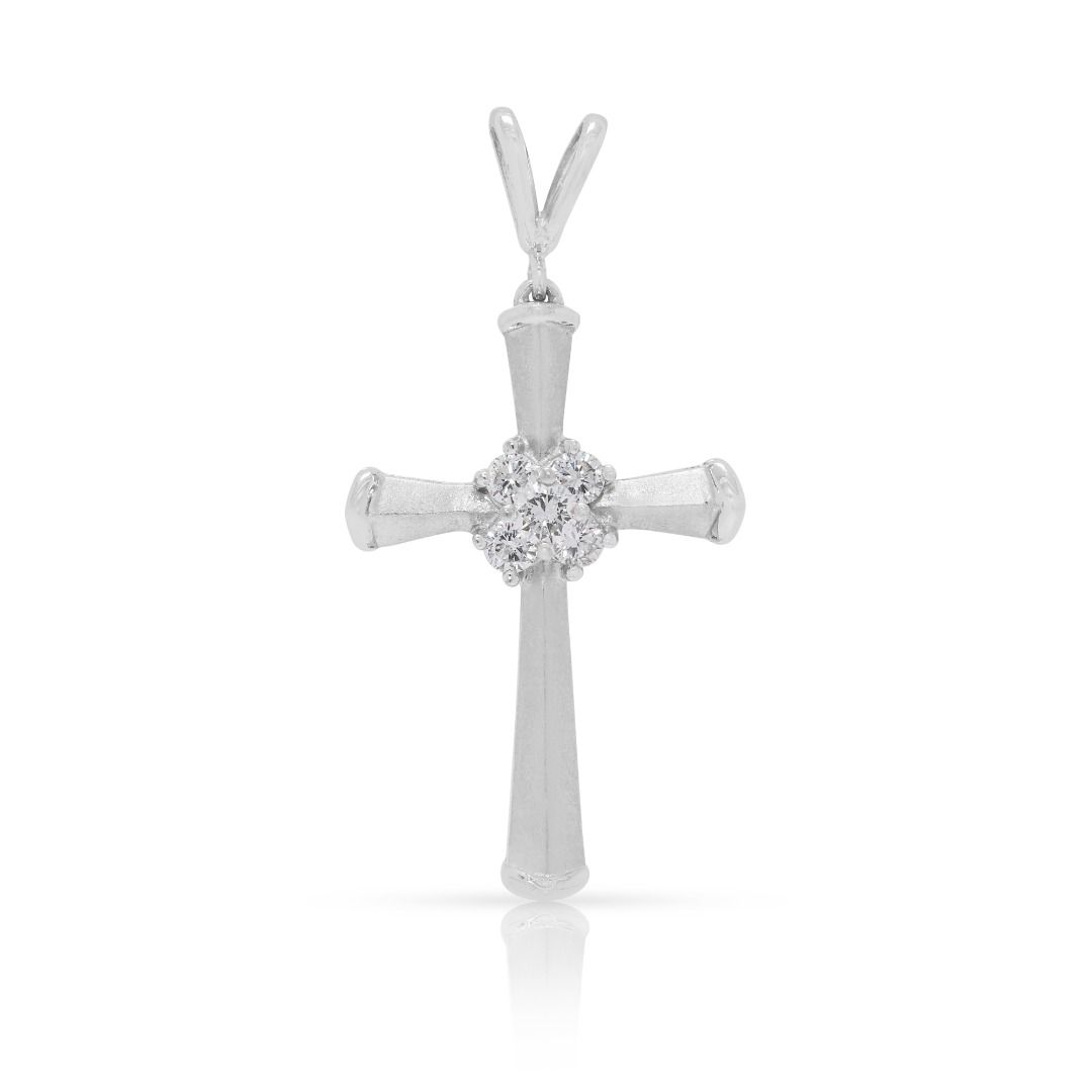 Elegant 0.18ct Natural Diamond Cross Pendant in 18k White Gold