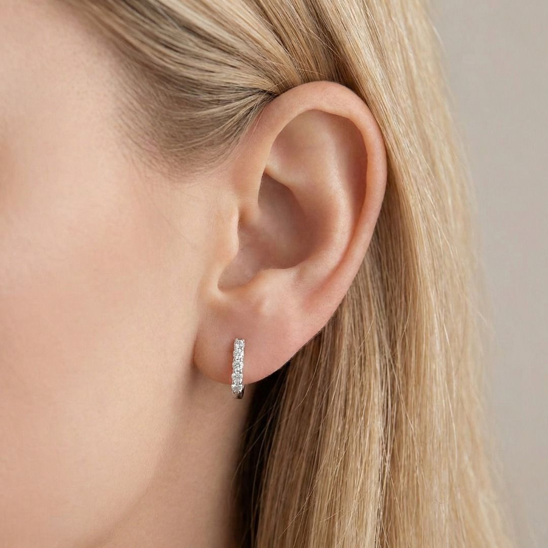 Elegant 0.20ct Diamond Half Hoop Earrings in 18K White Gold (New-Unworn)