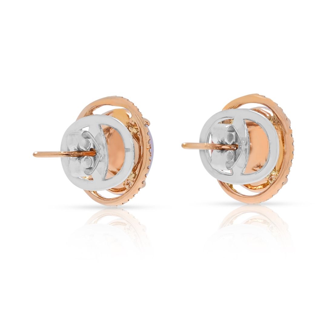 Elegante 0,24 Karat natürliche Diamant-Halo-Cabochon-Jade-Ohrstecker in 18 Karat zweifarbigem Gold
