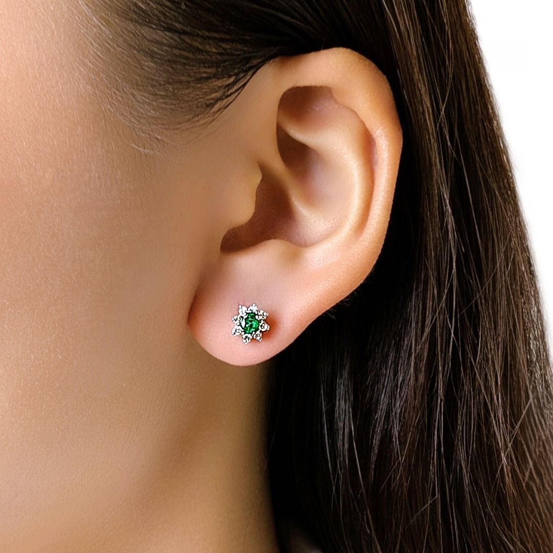Elegant 0.30ct Emerald & Diamond Halo Studs in 18K White Gold