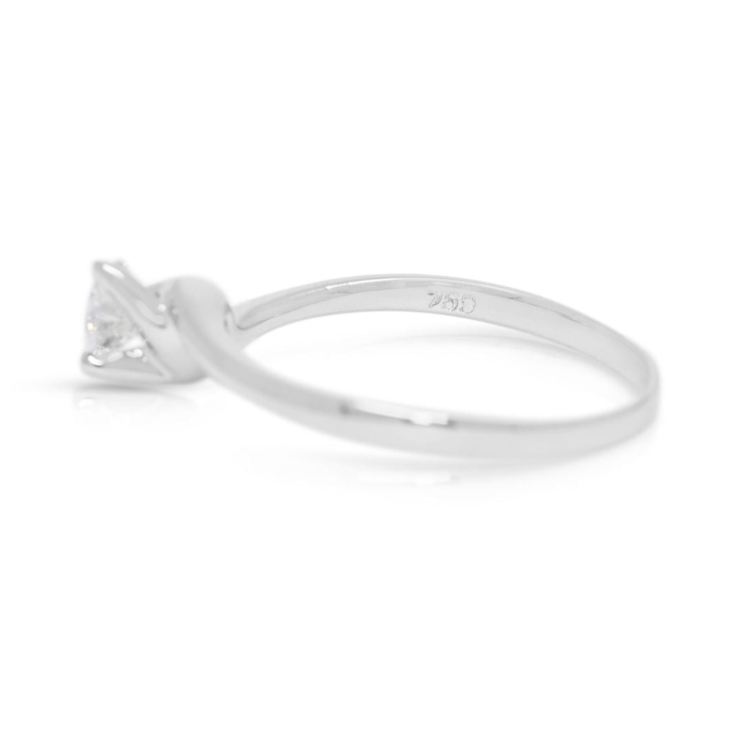 Elegant 0.31ct Natural Diamond Solitaire Bypass Ring in 18k White Gold