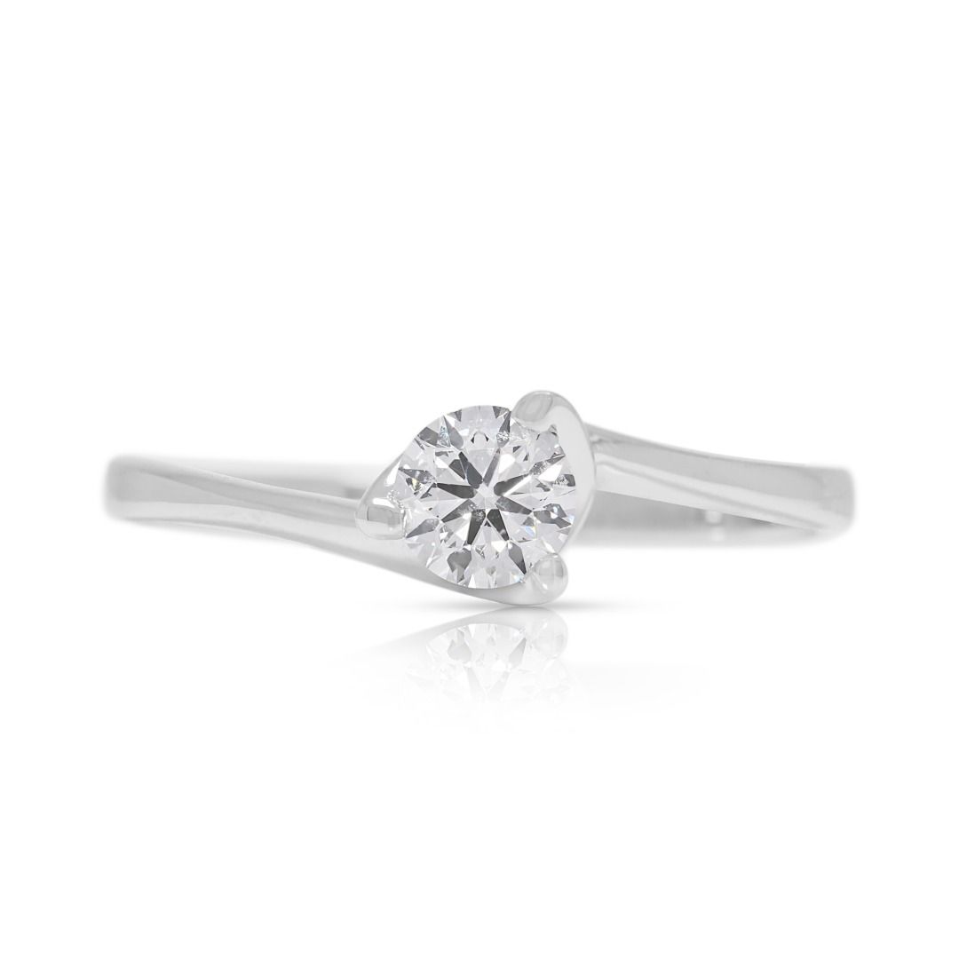 Elegant 0.31ct Natural Diamond Solitaire Bypass Ring in 18k White Gold
