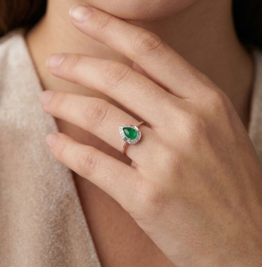 Elegant 0.34ct Emerald & Diamond Halo Ring in 18K White Gold