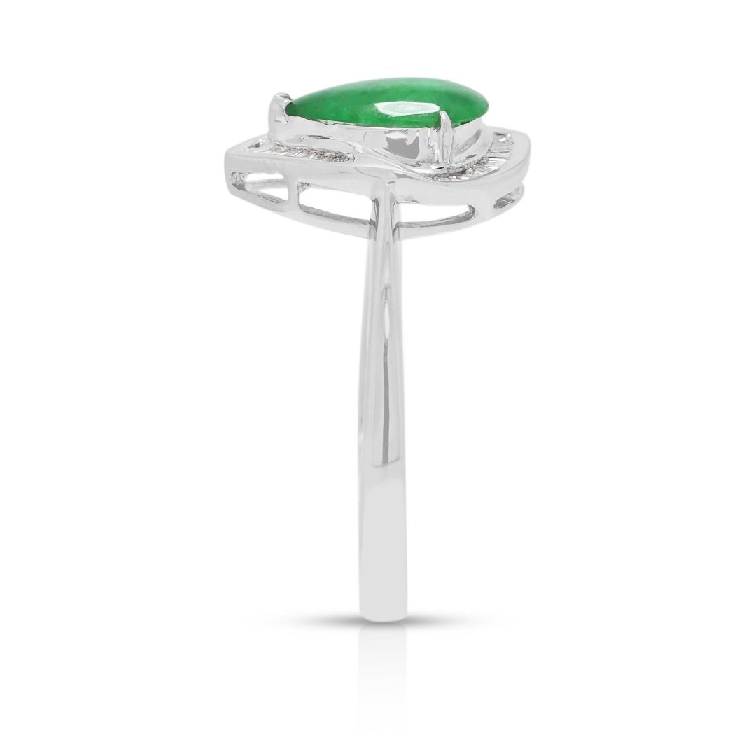 Elegant 0.34ct Emerald & Diamond Halo Ring in 18K White Gold