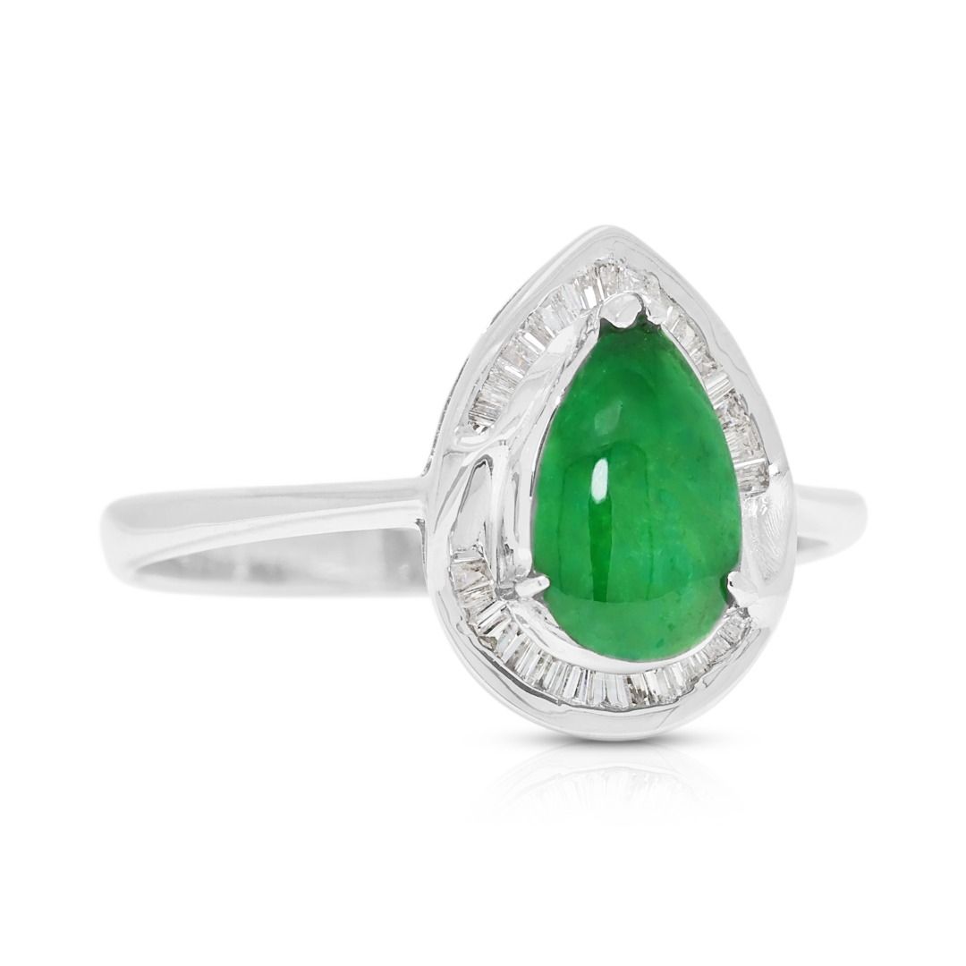 Elegant 0.34ct Emerald & Diamond Halo Ring in 18K White Gold