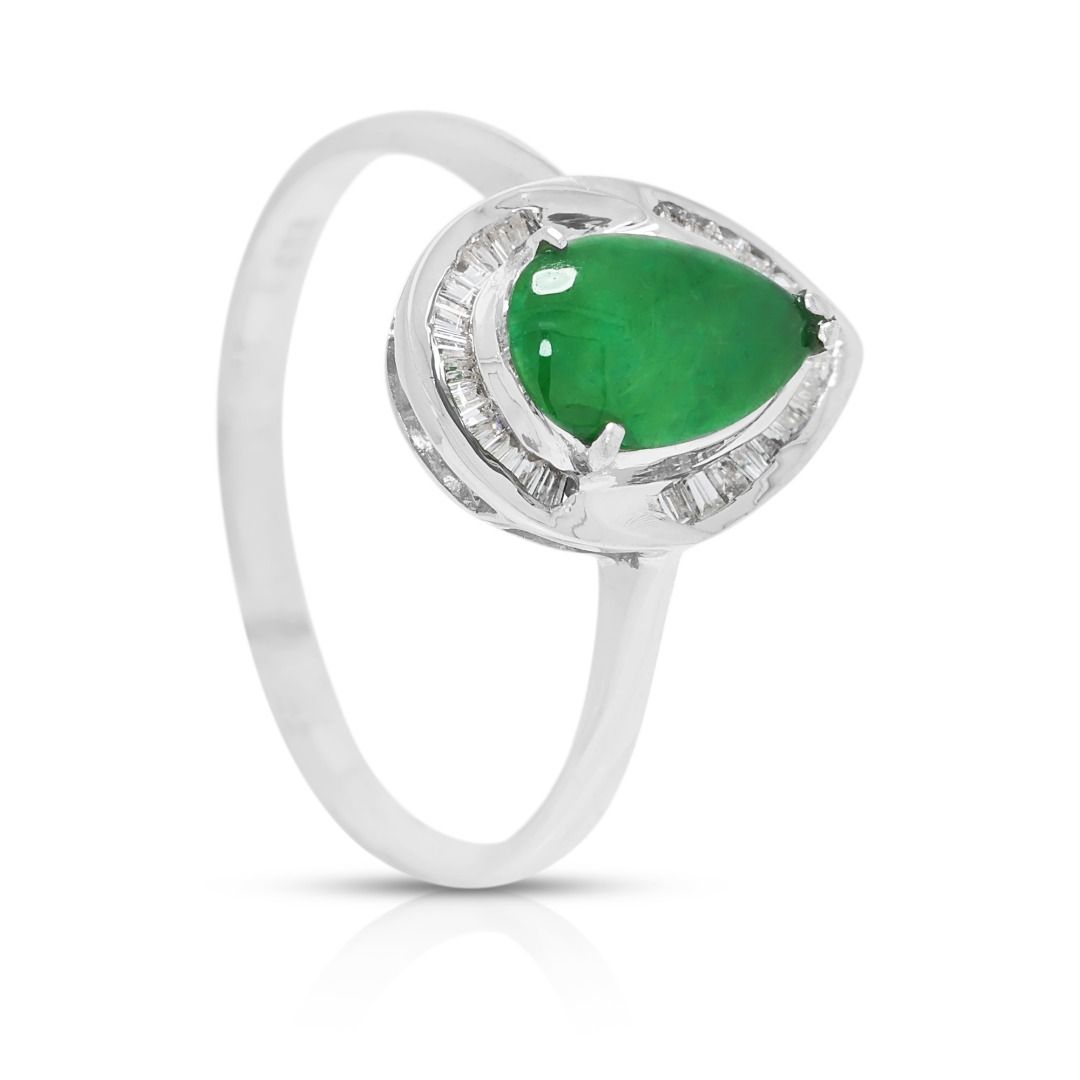 Elegant 0.34ct Emerald & Diamond Halo Ring in 18K White Gold