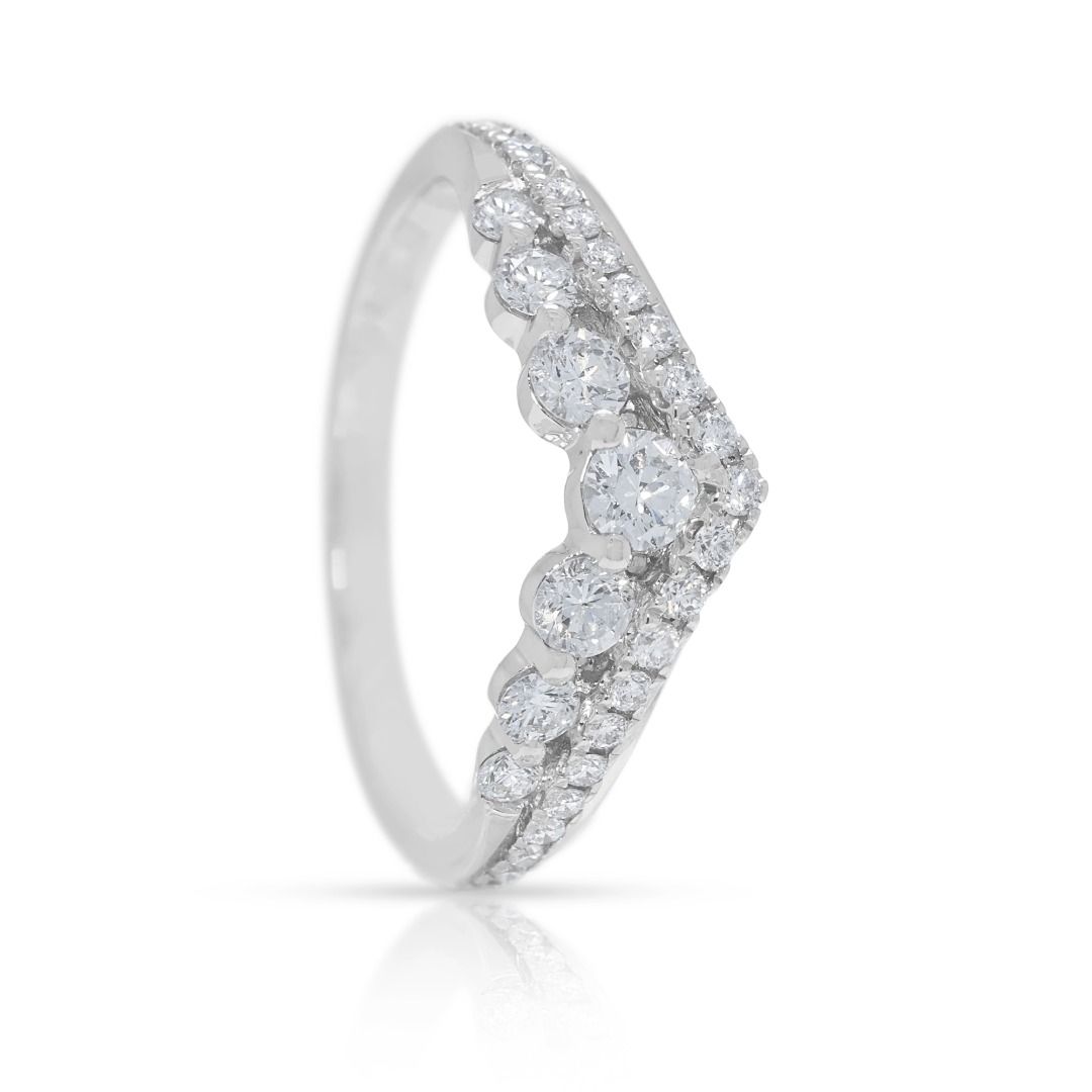Elegant 0.35ct Natural Diamond Tiered Chevron 14k White Gold Ring