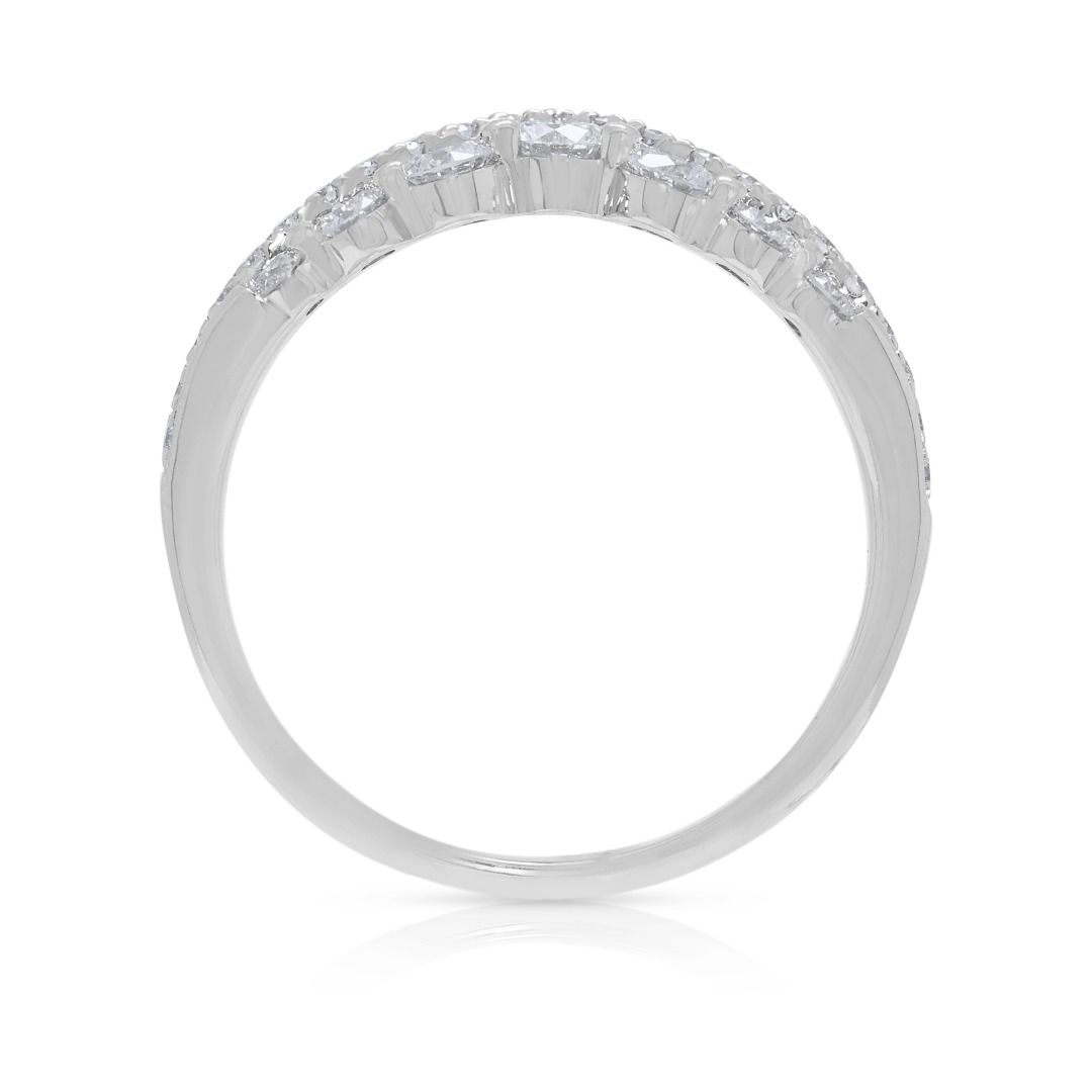 Elegant 0.35ct Natural Diamond Tiered Chevron 14k White Gold Ring