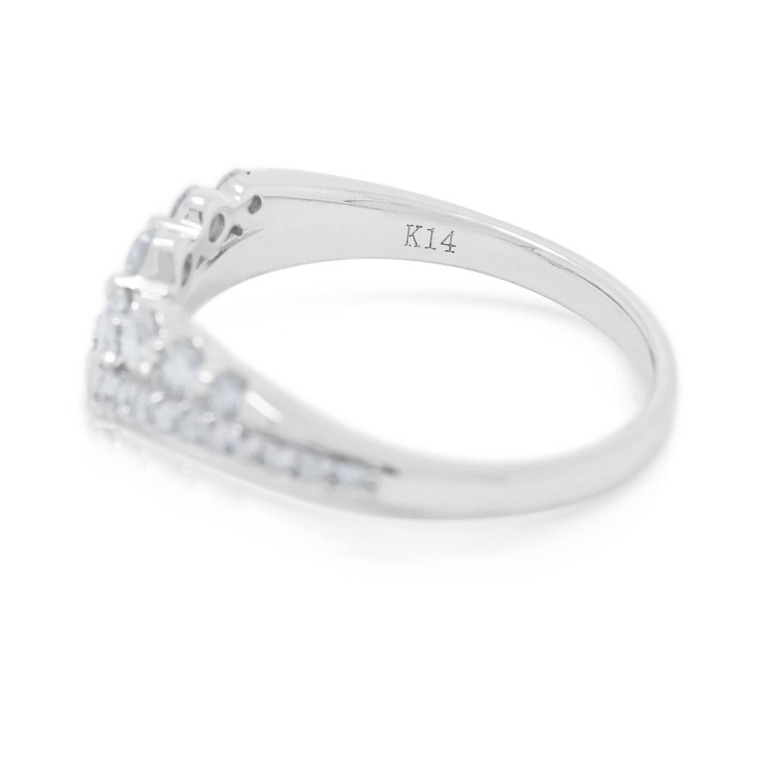 Elegant 0.35ct Natural Diamond Tiered Chevron 14k White Gold Ring