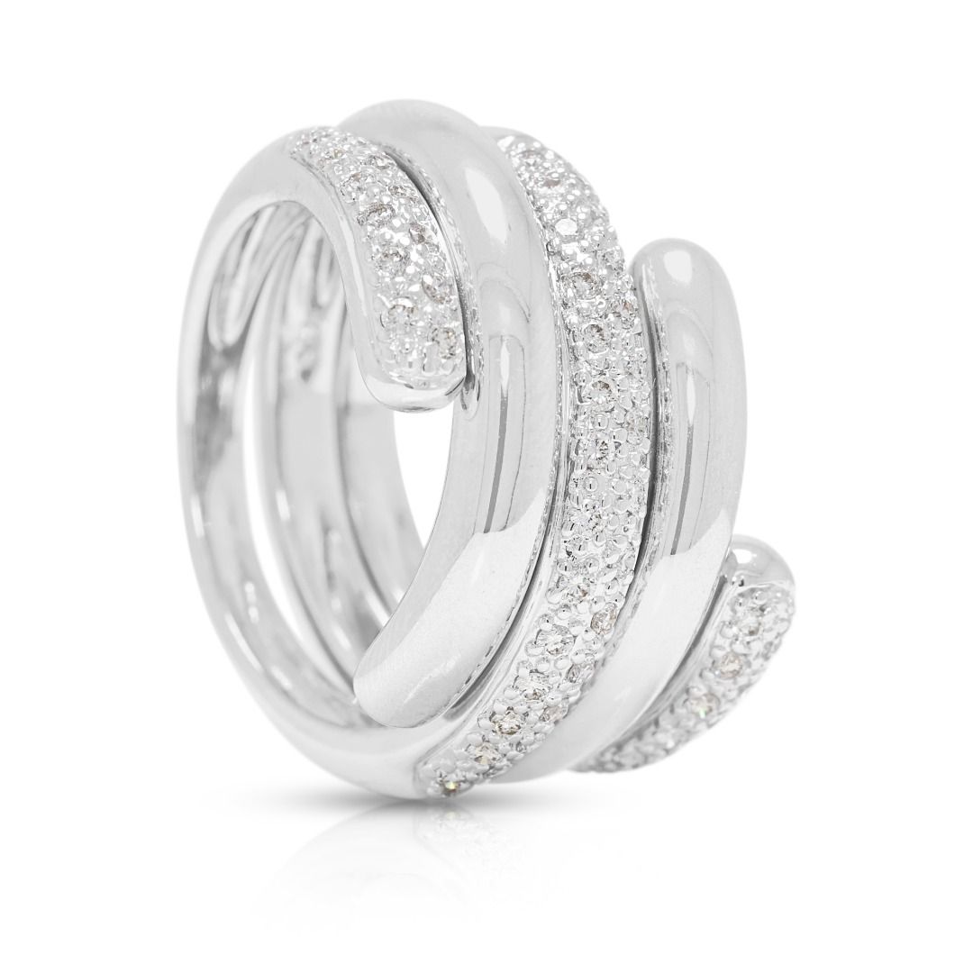 Eleganter Wickelring aus 18K Weißgold mit mehreren Bändern und 0,44 Karat runden Brillanten