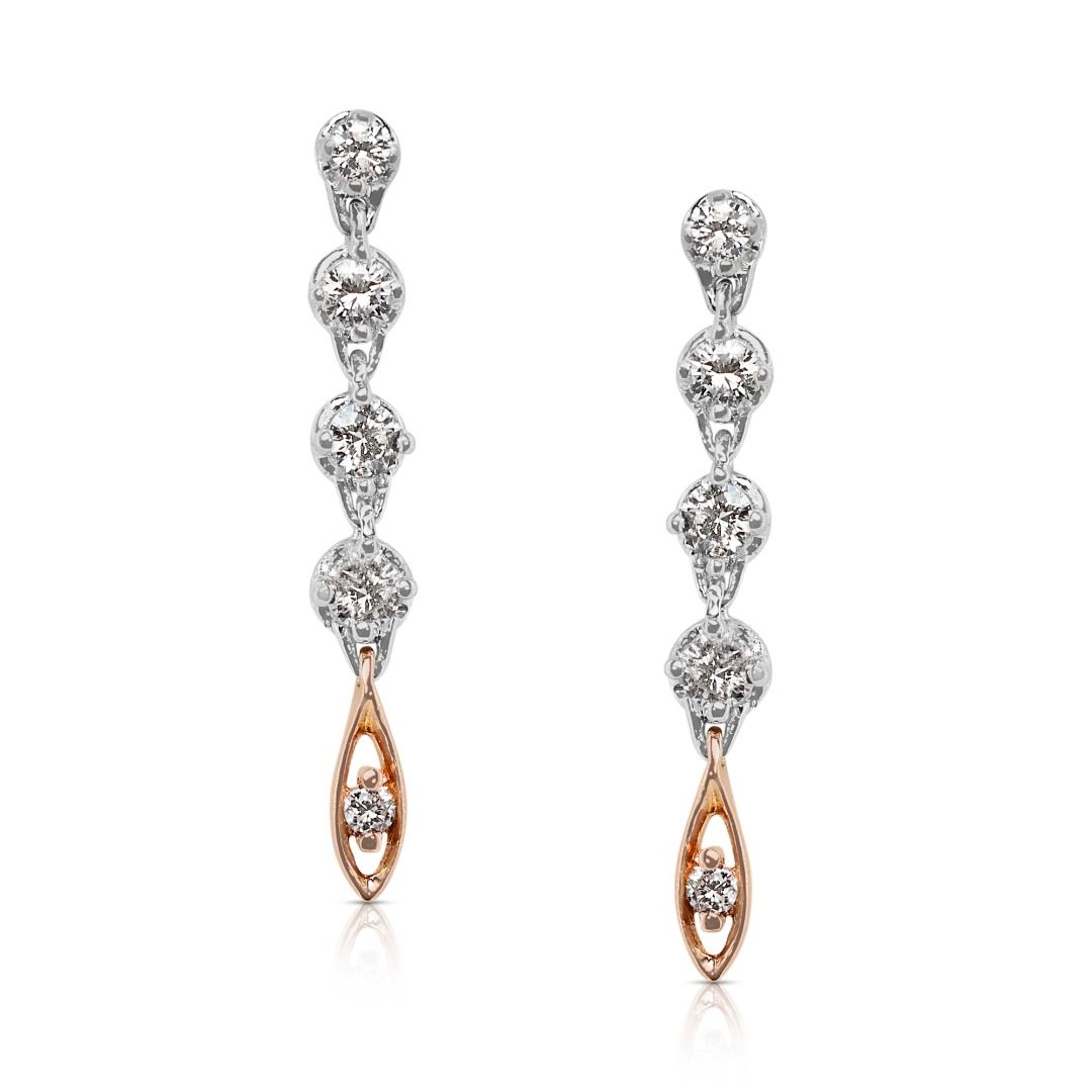 Elegant 0.4ct 18K Two-Toned Drop Earrings with Round Brilliant Diamonds