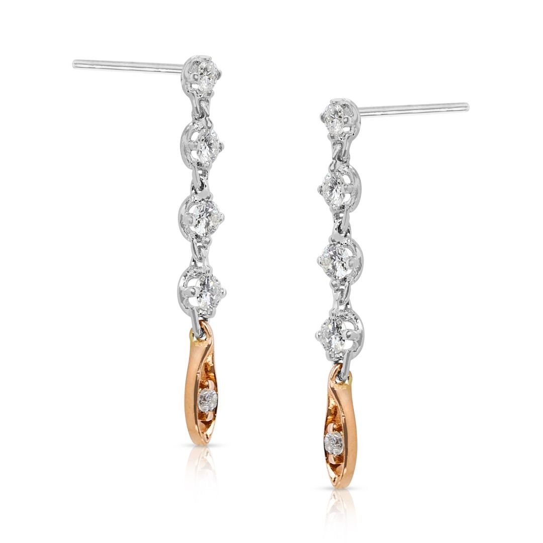 Elegant 0.4ct 18K Two-Toned Drop Earrings with Round Brilliant Diamonds