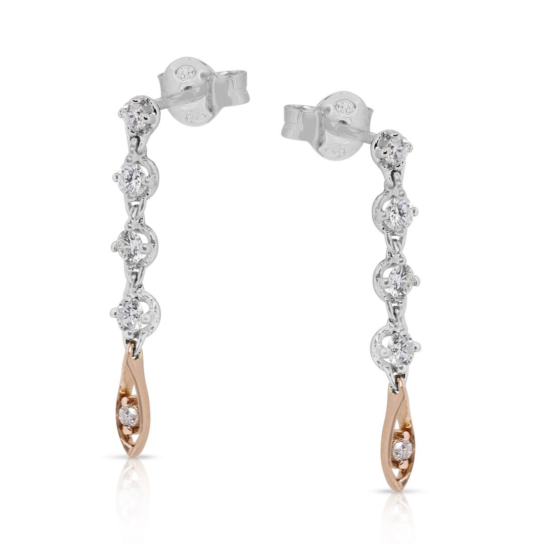 Elegant 0.4ct 18K Two-Toned Drop Earrings with Round Brilliant Diamonds