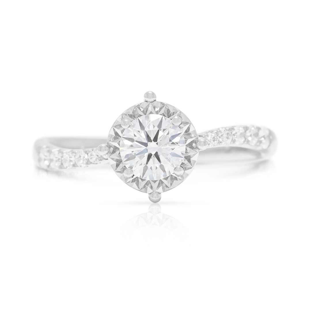 Elegant 0.56ct Natural Diamond Halo Ring in 18K White Gold - GIA Certified