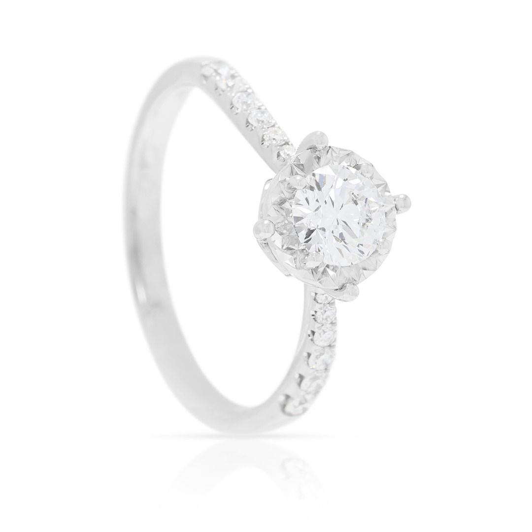 Elegant 0.56ct Natural Diamond Halo Ring in 18K White Gold - GIA Certified