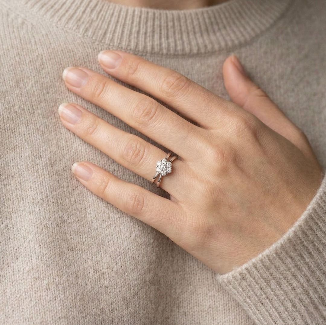 Elegant 0.60ct Natural Diamond Floral Cluster Ring in 18K White Gold